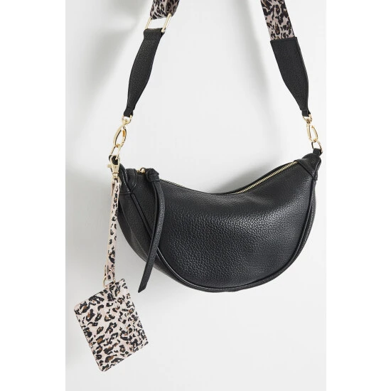 Oliver Bonas Betty Leopard Print Slouch Semi Circle Belt Black Bag 5 Oliver Bonas Betty Leopard Print Slouch Semi Circle Belt Black Bag - Image 3