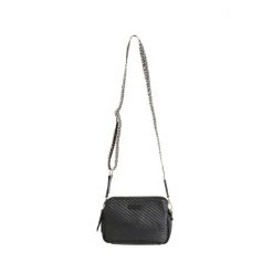 Oliver Bonas Isla Weave Double Zip Crossbody Black Bag