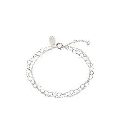 Oliver Bonas Silver Tone Carmine Heart Link Chain Double Row Bracelet