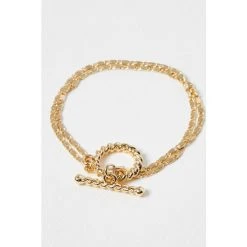Oliver Bonas Gold Marina Twist T Bar Layered Chain Bracelet