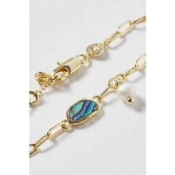 Oliver Bonas Grey Blythe Charm Paua Shell & Pearl Drop Gold Plated Chain Bracelet -Oliver Bonas Shop unnamed file 2105