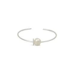 Oliver Bonas Silver Almeta Pearl & Bar Silver Plated Brass And Ecoat Bangle
