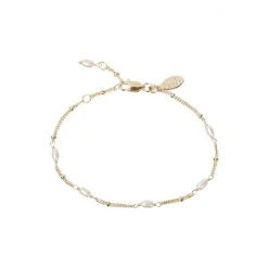 Oliver Bonas Mila White Pearl Detail Gold Plated Brass Chain Bracelet