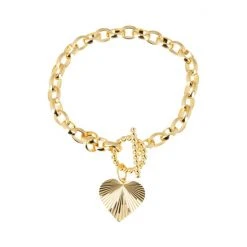 Oliver Bonas Womens Gold Plated Brass Adelaide Chunky Chain & Heart Charm Bracelet