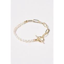 Oliver Bonas Womens White Odina Half Chain & Pearl Fob Clasp Gold Plated Brass Bracelet -Oliver Bonas Shop unnamed file 2164