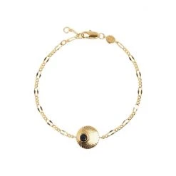 Oliver Bonas Black Kymani Engraved Disc And Stone Inlay Gold Plated Bracelet