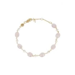 Oliver Bonas Pink Clover Pearl And Blue Lace Agate Gold Plated Bracelet