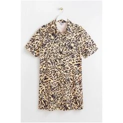 Oliver Bonas Brown Neutral Animal Print Yellow Mini Shirt Dress -Oliver Bonas Shop unnamed file 2353