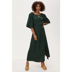 Oliver Bonas Green Jacquard Midi Dress