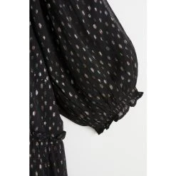 Oliver Bonas Black Metallic Polka Dot Puff Sleeve Black Midi Dress -Oliver Bonas Shop unnamed file 2378