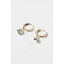 Oliver Bonas Grey Alula Round Labradorite Drop Labradorite, Gold Plated Brass Huggie Earrings -Oliver Bonas Shop unnamed file 264