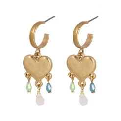 Oliver Bonas Gold Athena Heart And Bead Charms Hoop Earrings