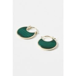 Oliver Bonas Green Caia Curve Malachite Gold Plated Hoop Earrings