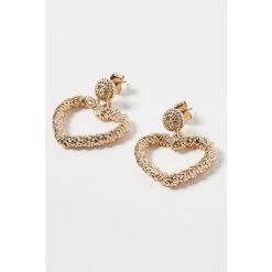 Oliver Bonas Senna Gold Coloured Twist Detail Heart Drop Earrings