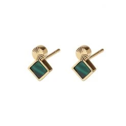 Oliver Bonas Green Corliss Square Stone And Engraved Disc Stud Malachite, Gold Plated Brass Earrings -Oliver Bonas Shop unnamed file 32