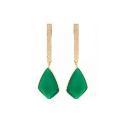 Oliver Bonas Green Sidra Long Stone & Gold Plated Brass Tab Drop Earrings