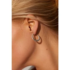 Oliver Bonas Silver Aqua Twist Curve Silver Hoop Earrings -Oliver Bonas Shop unnamed file 401