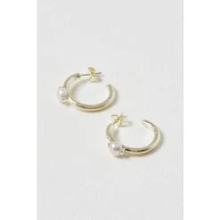 Oliver Bonas Bliss White Pearl Detail Gold Plated Hoop Earrings -Oliver Bonas Shop unnamed file 476