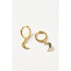 Oliver Bonas Luna Engraved Moon Gold Plated Brass Drop Huggie Earrings -Oliver Bonas Shop unnamed file 503
