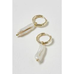 Oliver Bonas Adria White Long Pearl Gold Plated Hoop Earrings -Oliver Bonas Shop unnamed file 505
