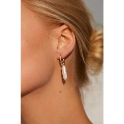 Oliver Bonas Adria White Long Pearl Gold Plated Hoop Earrings -Oliver Bonas Shop unnamed file 508