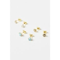 Oliver Bonas Blue Ula Flower Pearl And Heart Gold Plated Stud Earrings Pack Of Three -Oliver Bonas Shop unnamed file 511