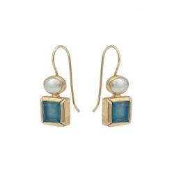 Oliver Bonas Blue Malva Pearl & Stone Drop Earrings