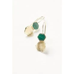 Oliver Bonas Maceo Hexagon Stone Drop Gold Plate Earrings