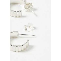 Oliver Bonas Aleena Ribbed Texture Statement Silver Plated Hoop Earrings -Oliver Bonas Shop unnamed file 638