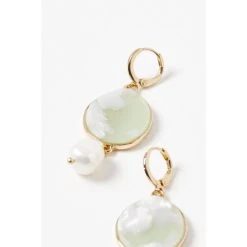 Oliver Bonas Natural Sadie Disc And Pearl Drop Huggie Hoop Earrings -Oliver Bonas Shop unnamed file 668