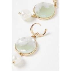 Oliver Bonas Natural Sadie Disc And Pearl Drop Huggie Hoop Earrings -Oliver Bonas Shop unnamed file 669