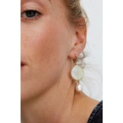 Oliver Bonas Natural Sadie Disc And Pearl Drop Huggie Hoop Earrings -Oliver Bonas Shop unnamed file 671