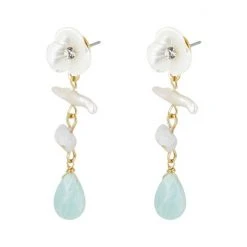 Oliver Bonas Natural Brea Flower Pearl And Stone Drop Stud Earrings