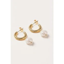 Oliver Bonas Gold Tone Thea Faux Pearl Drop Textured Hoop Earrings -Oliver Bonas Shop unnamed file 753