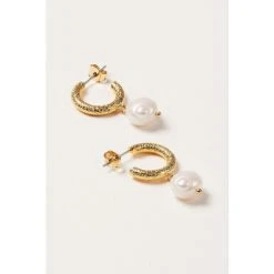 Oliver Bonas Gold Tone Thea Faux Pearl Drop Textured Hoop Earrings -Oliver Bonas Shop unnamed file 754