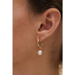 Oliver Bonas Gold Tone Thea Faux Pearl Drop Textured Hoop Earrings -Oliver Bonas Shop unnamed file 755