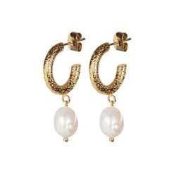 Oliver Bonas Gold Tone Thea Faux Pearl Drop Textured Hoop Earrings -Oliver Bonas Shop unnamed file 757