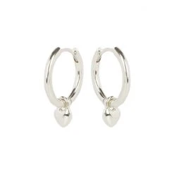 Oliver Bonas Silver Tone Heart Charm Huggie Earrings