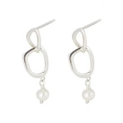 Oliver Bonas Silver Caspian Linked Shape Silver Tone Drop Earrings