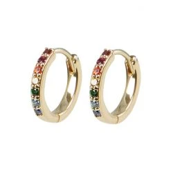 Oliver Bonas Rainbow Stone Inlay Gold Plated Brass Huggie Earrings