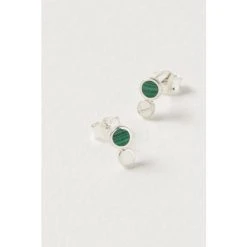 Oliver Bonas Briar Disc And Green Malachite Inlay Dot Sterling Silver Earrings