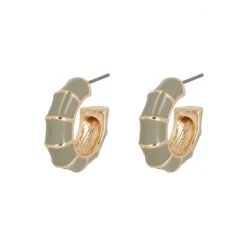 Oliver Bonas Grey Bamboo Enamel Mini Hoop Earrings