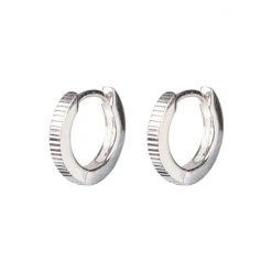 Oliver Bonas Silver Tone Omaira Half Engraved Round Hoop Earrings