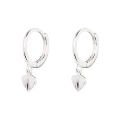 Oliver Bonas Silver Tone Grazia Machine Engraved Heart Charm Drop Hoop Earrings