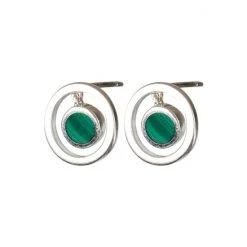 Oliver Bonas Green Clancy Circle Stone Drop Silver Stud Earrings