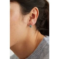 Oliver Bonas Green Clancy Circle Stone Drop Silver Stud Earrings -Oliver Bonas Shop unnamed file 909