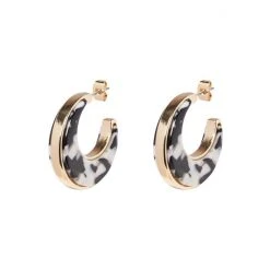 Oliver Bonas Natural Bonnie Moon Shape Marble Resin Inlay Hoop Earrings