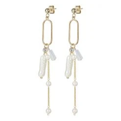 Oliver Bonas Rhea White Long Faux Pearls And Beads Drop Stud Earrings