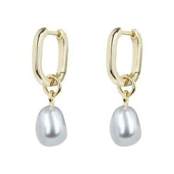 Oliver Bonas Grey Hama Pearl Drop Gold Plated Huggie Earrings