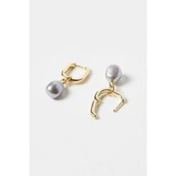 Oliver Bonas Grey Hama Pearl Drop Gold Plated Huggie Earrings -Oliver Bonas Shop unnamed file 947